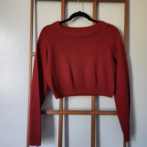 Amazon Women's Red Cropped Crew Neck Sweate